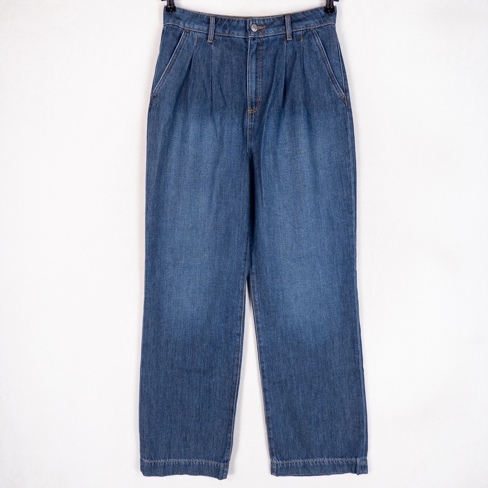 Loft Palazzo Jeans Womens 4 27 Blue Dark Wash Wide Leg Baggy Pleated NEW
